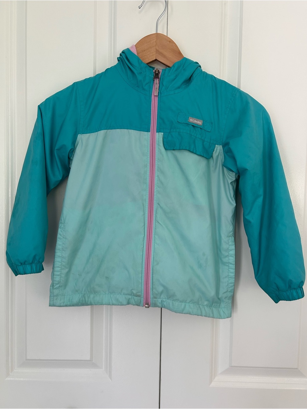 Columbia girls size 4/5 fleece lined winter jacket teal pink hooded